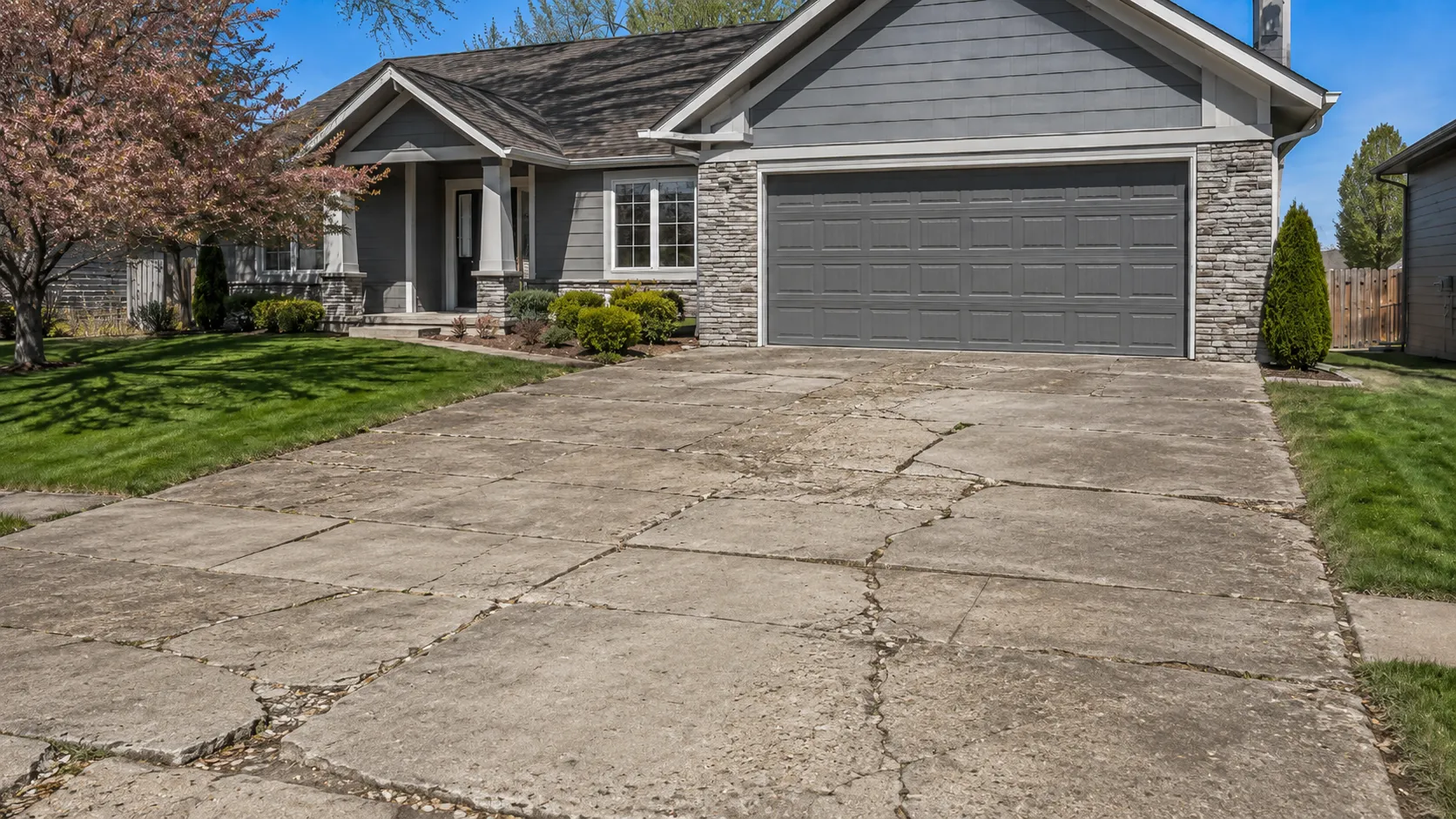 Damaged concrete driveway