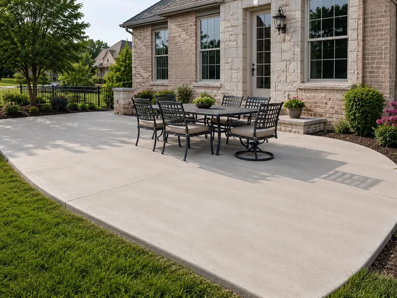 Finished concrete patio beside a home